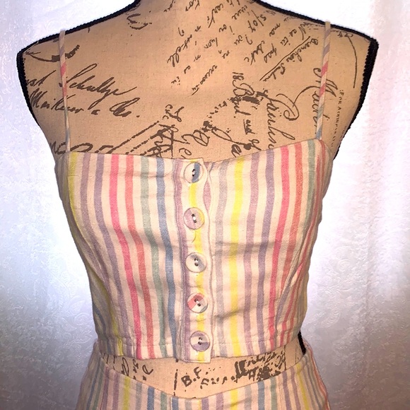 Forever 21 | Pinstripe Pastel Multi color tube top and mini skirt | size small - Picture 3 of 5